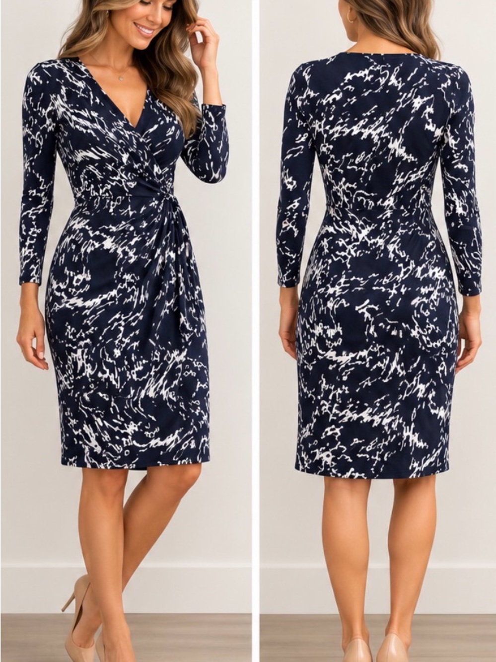 Catherine Malandrino Navy Long Sleeve Wrap Dress Size 4